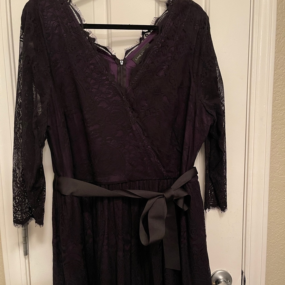 Purple w/ Black lace tie waist dress
